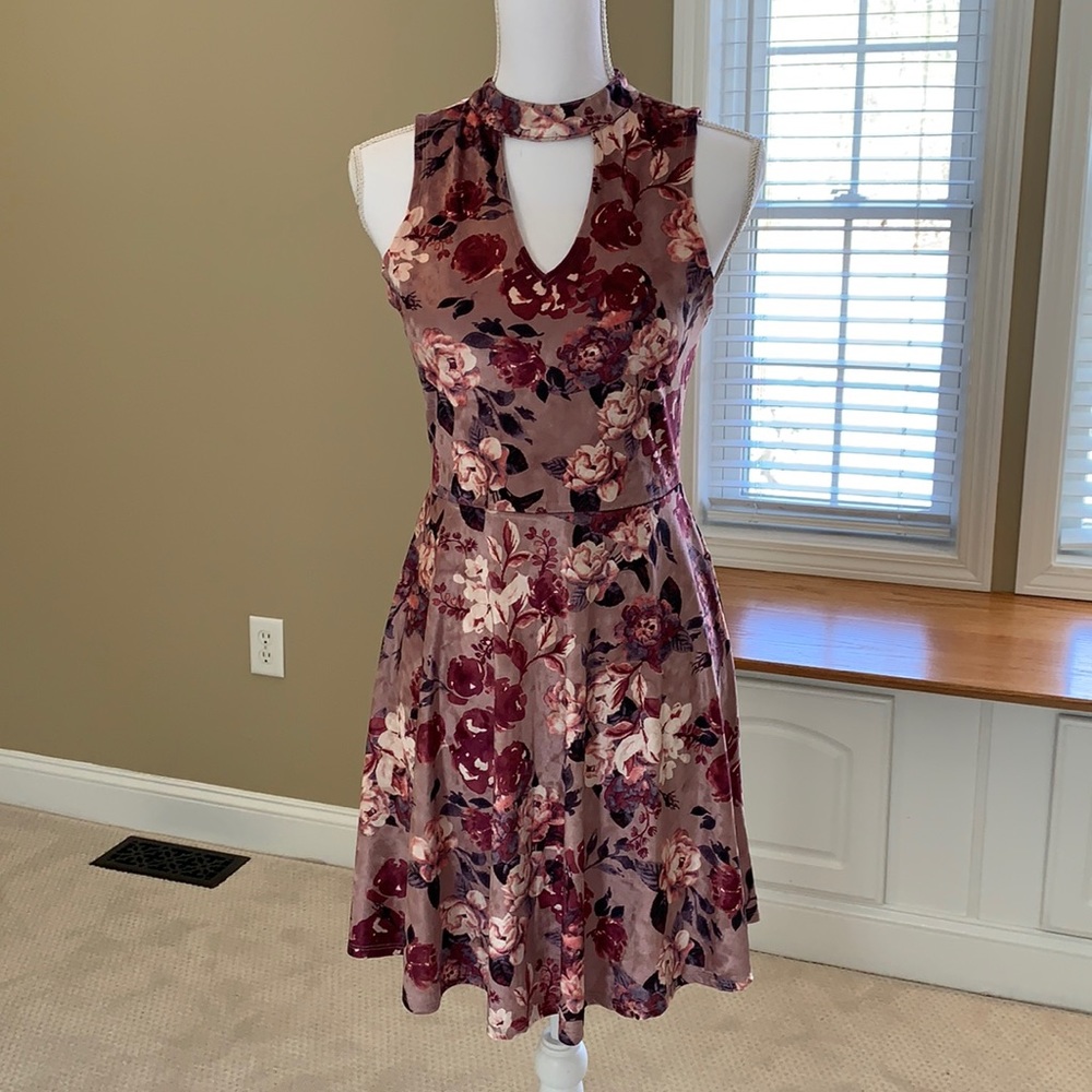 Francesca’s Floral Dress, Stretchy Velour